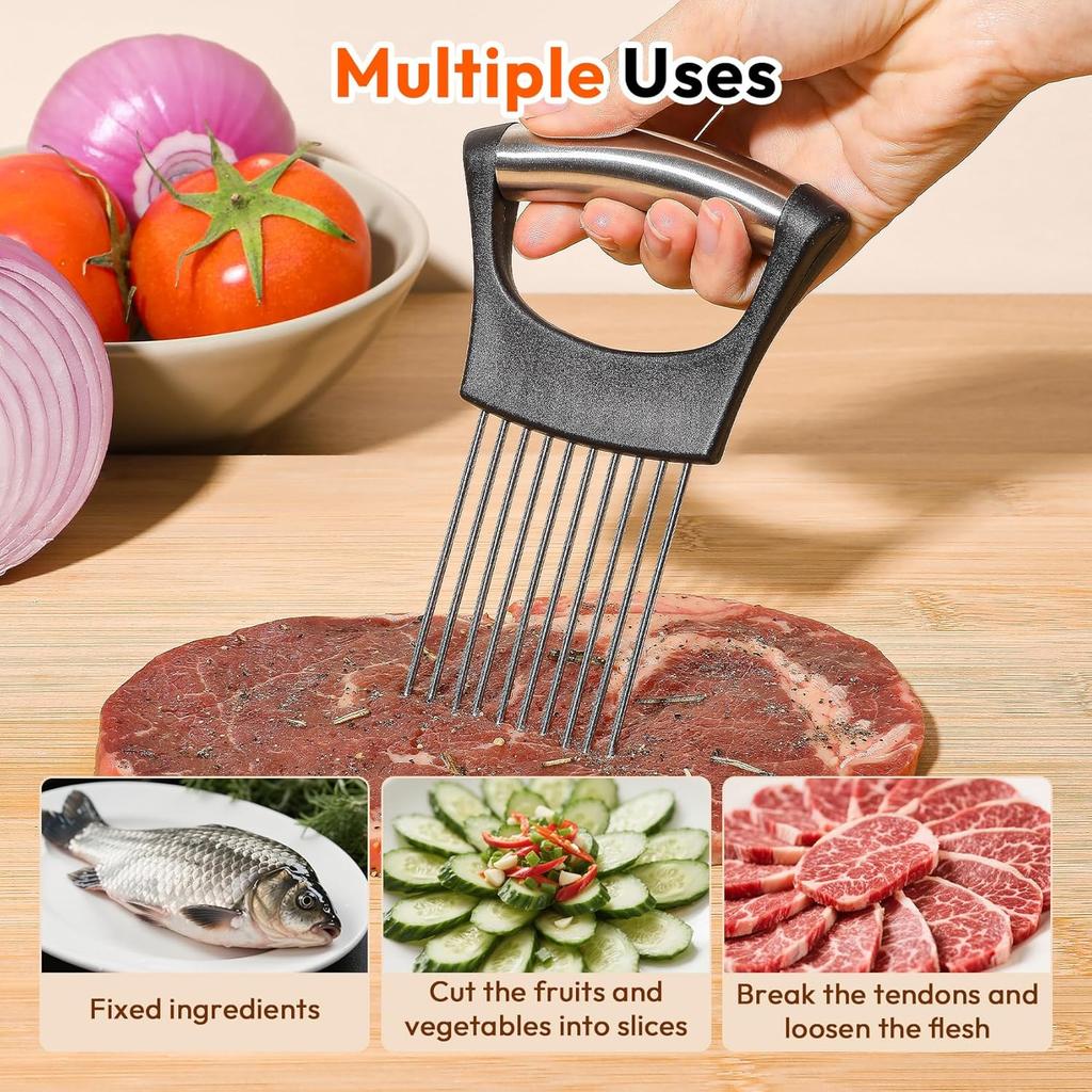 Onion Slicer, Stainless Steel Onion Holder for Slicing with Protective Case, Onion Cutter Tool for Meat Lemon Potato