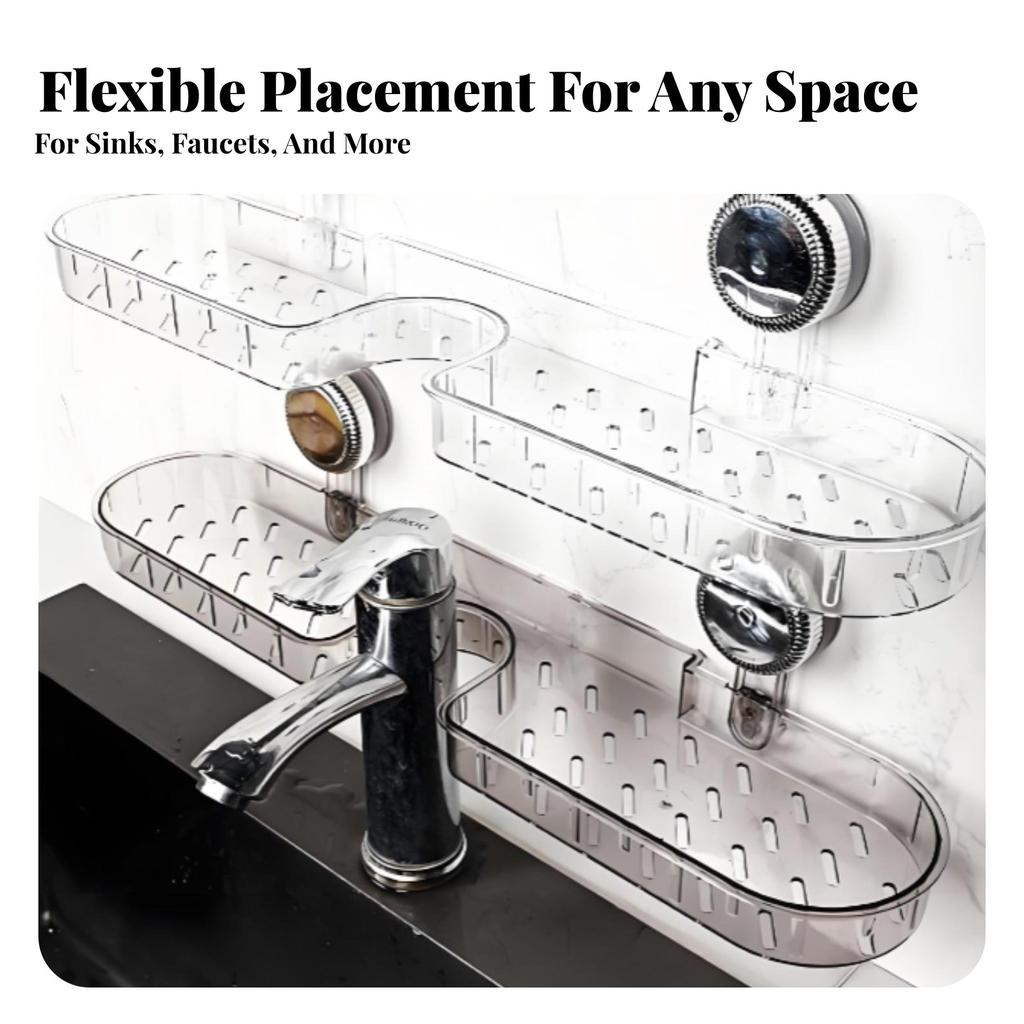 Suction Holder Faucet Shelf Waterproof over Faucet Storage Holder Easy-Mount Sink Organizer Repositionable Easy to Clean