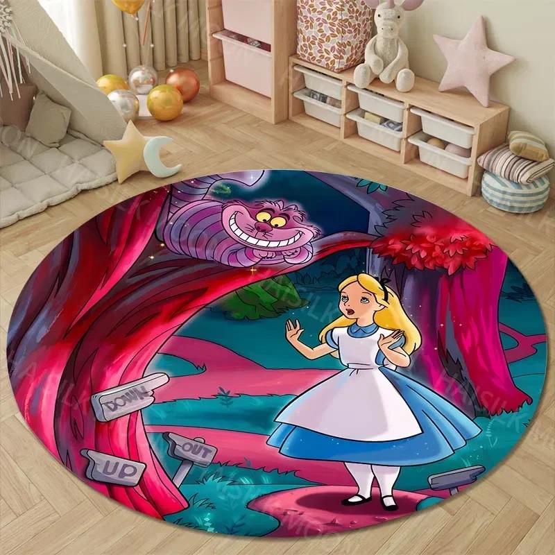 מוצרים חדשים נשלחו במהירות! דיסני אליס בארץ הפלאות שטיח עגול מצויר מודפס שטיחון משחק לילד מונע החלקה ספה עיצוב בית שטיח