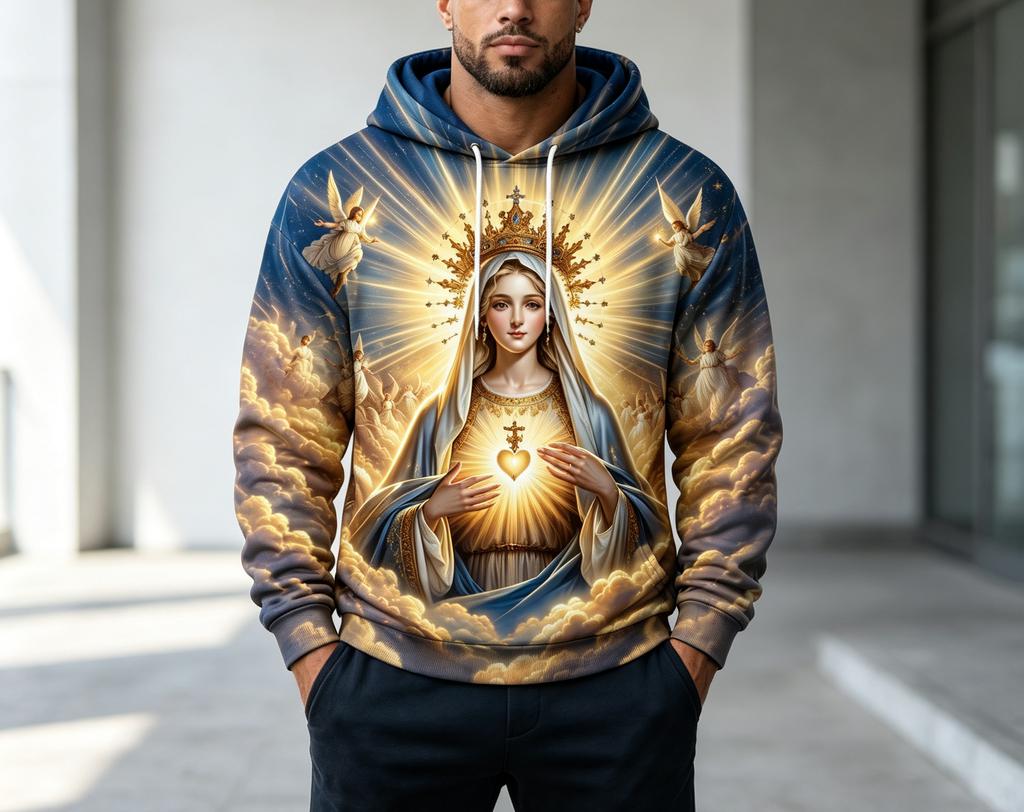 Jesus Christ 3D‑Print Hoodie for Men, Holy Mother And Son Graphic Winter Loose Long‑Sleeve Streetwear Pullover