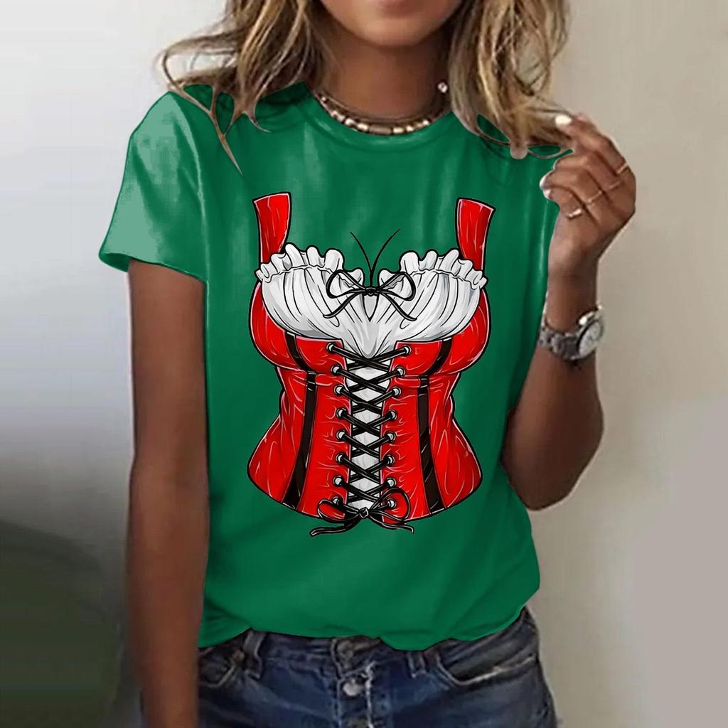 Women's Casual Pullover T Shirt Short Sleeve Round Neck Top Oktoberfest Print Tee Shirt for Festival and Everyday Wear