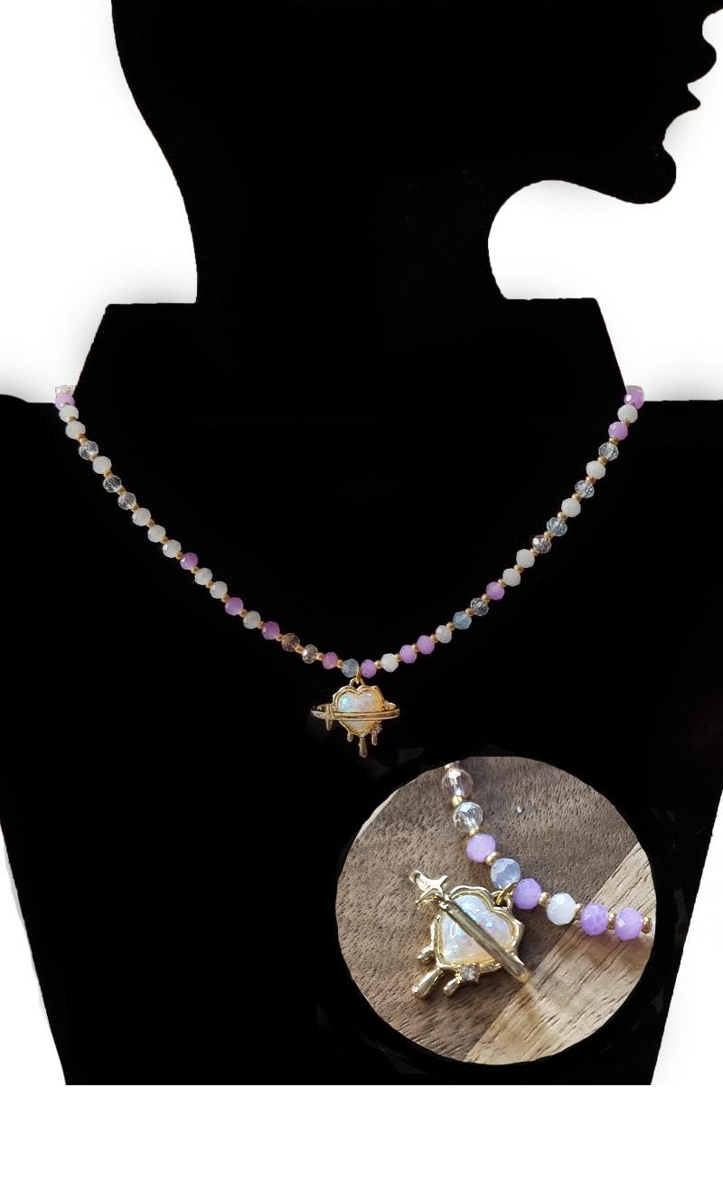 

Чокер на шию з кришталевих скляних намистин бісеру та підвіскою серце. Намисто ручної роботи one size baby рожевий колір