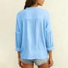 Women's Fashion Solid Color V-neck Long Sleeve Button Loose Shirt Top