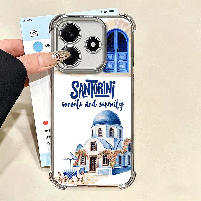 Santorini Greece Summer Soft Phone Case For Xiaomi Redmi Note 14 15 Pro Plus 13 12 11S 11T 5G 10 9S 9 Plating Anti-Fall Fundas