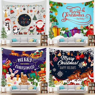 Merry Christmas Christmas Tree Santa Claus Snowman Printed Pattern Tapestry Home Living Room Bedroom Wall Decoration Tapestry