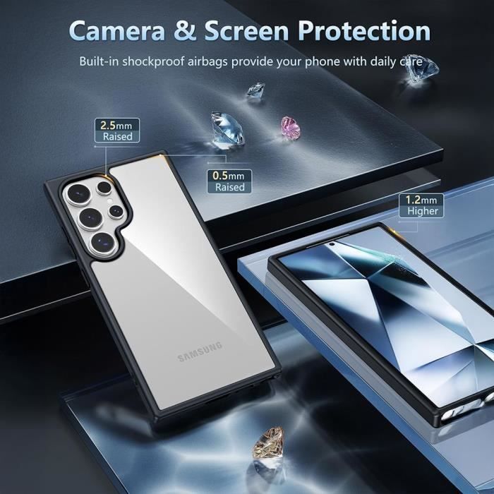 Ochranný kryt - BOOLING - pro Samsung Galaxy S25 Ultra - Černý silikon - Průhledná PC záda - Nárazuvzdorný