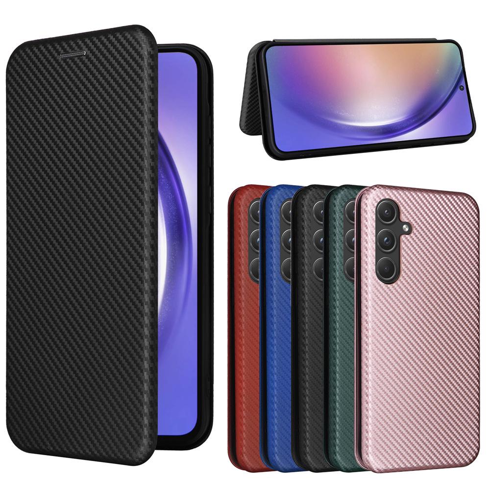 Compatible with Samsung A55 5G Global: Carbon Fiber Leather Flip Phone Case