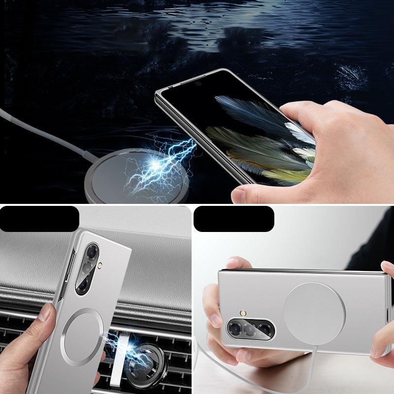 For Magsafe Magnetic Wireless Charging Solid Color Plating Not Border Phone Case For Samsung Galaxy Fold 6 5 4 3 Bumper Cover