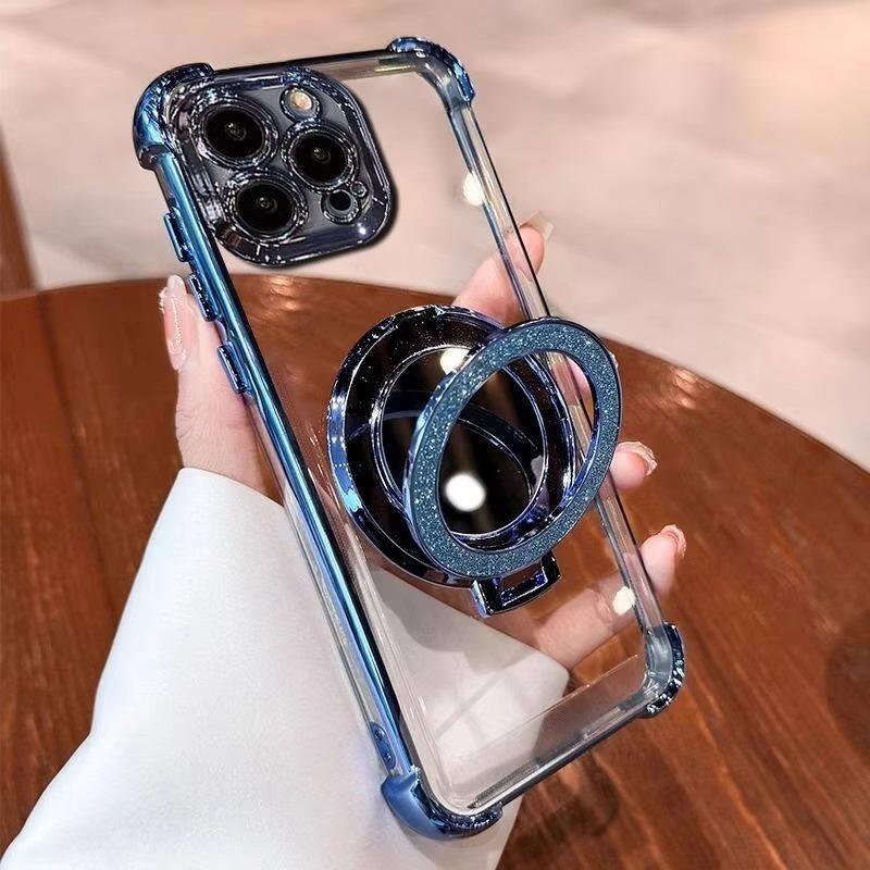 Mirror Holder Transparent Soft Silicone Phone Case for iPhone 16e 16 15 14 Pro Max Redmi Note 13 12 Pro Samsung S25 S24 Plus A05 A06 A14 A15 A16 OPPO