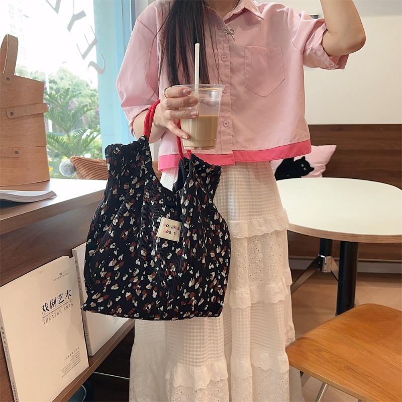 5 wrinkled cloth printed handbag spring and summer thin shopping handbag fresh floral large-capacity cloth bag