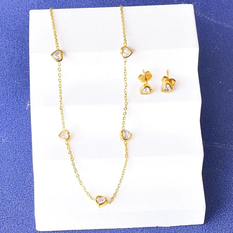Fashion Women Men Silver Color Gold Stainless Steel Heart Bracelet Necklace Earrings Jewelry Gift