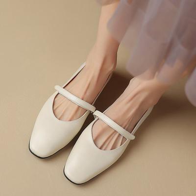Cow Leather Square Toe Flat with Autumn Summer Shoes Silver Color Office Lady Mary Janes Women Shallow Flats