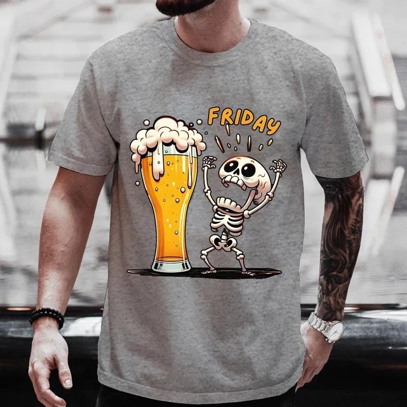 Men T Shirt Short Sleeve Tops Skeleton Enjoying FRIDAY Tees Men TShirt Finally Friday for Beer Lovers Male Clothes Oversized Tee