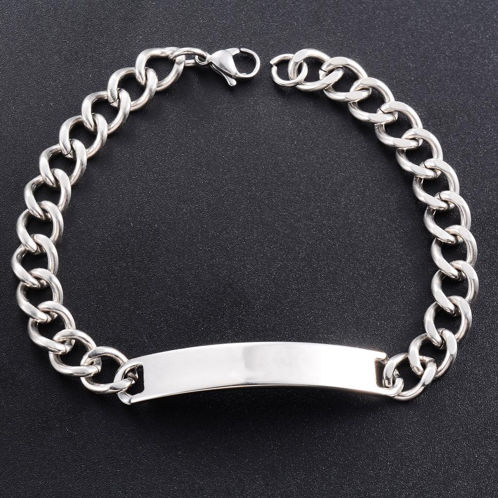 22cm Edelstahl Leeres Etikett Armband für Männer Frauen Punk Junge Gebogener Balken Anhänger Armreif Hand Kubanische Kette Armband Metall Schmuck