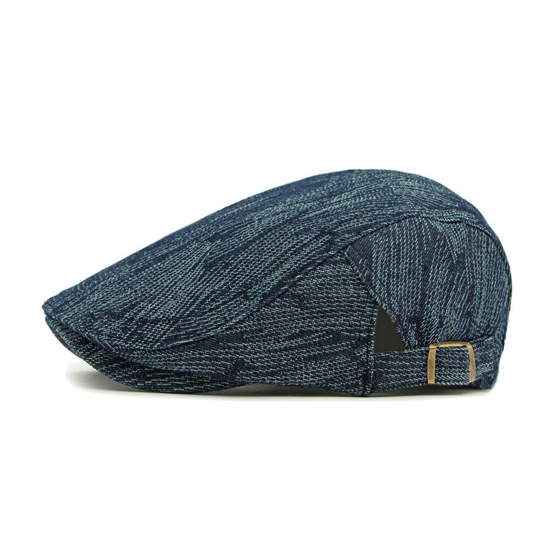 Cotton Jacquard Denim Beret Women British Vintage Forward Cap Men Striped Peaked Cap