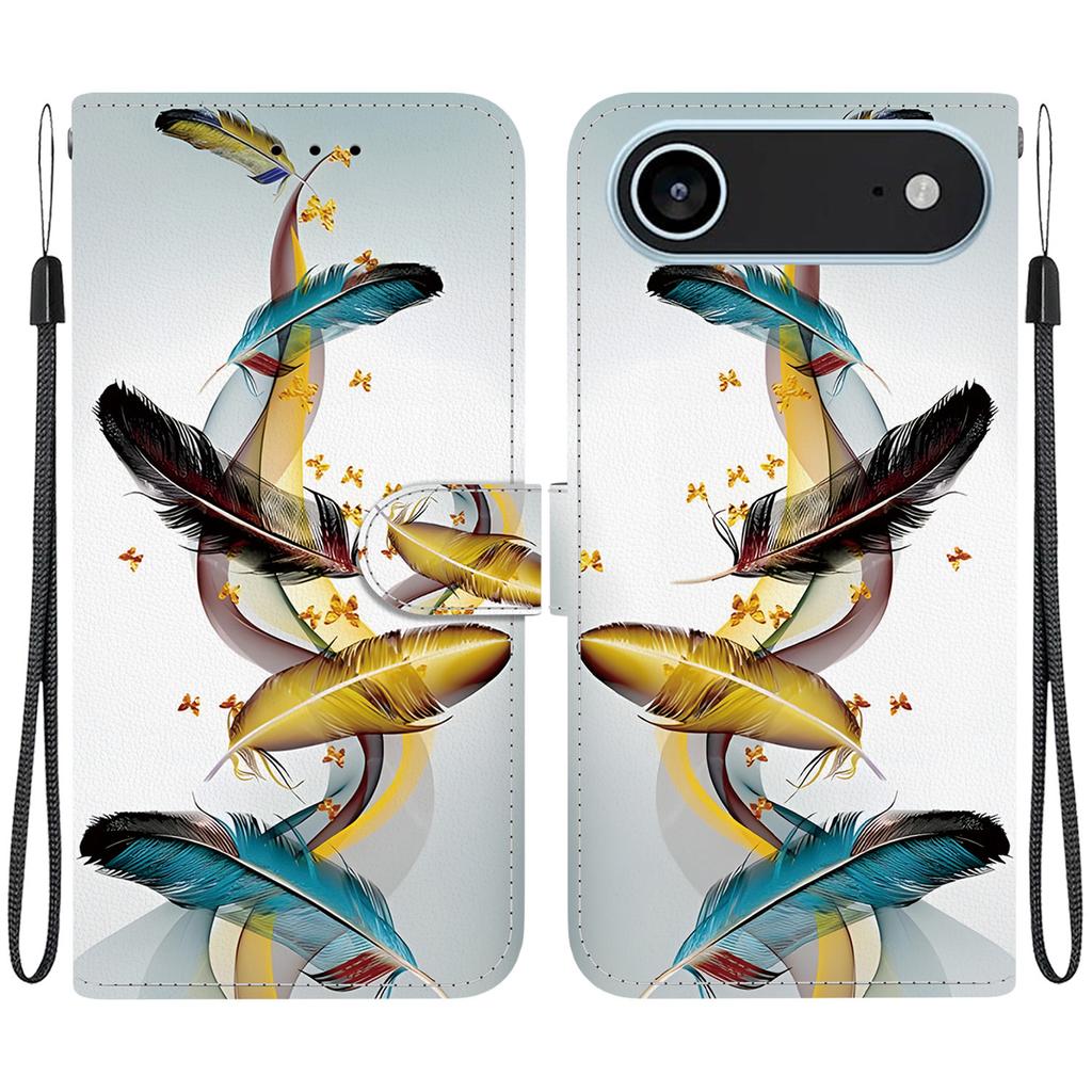 For iPhone 17 Air Case Pattern Printing Anti-Drop Leather Flip Wallet Phone Cover with Lanyard