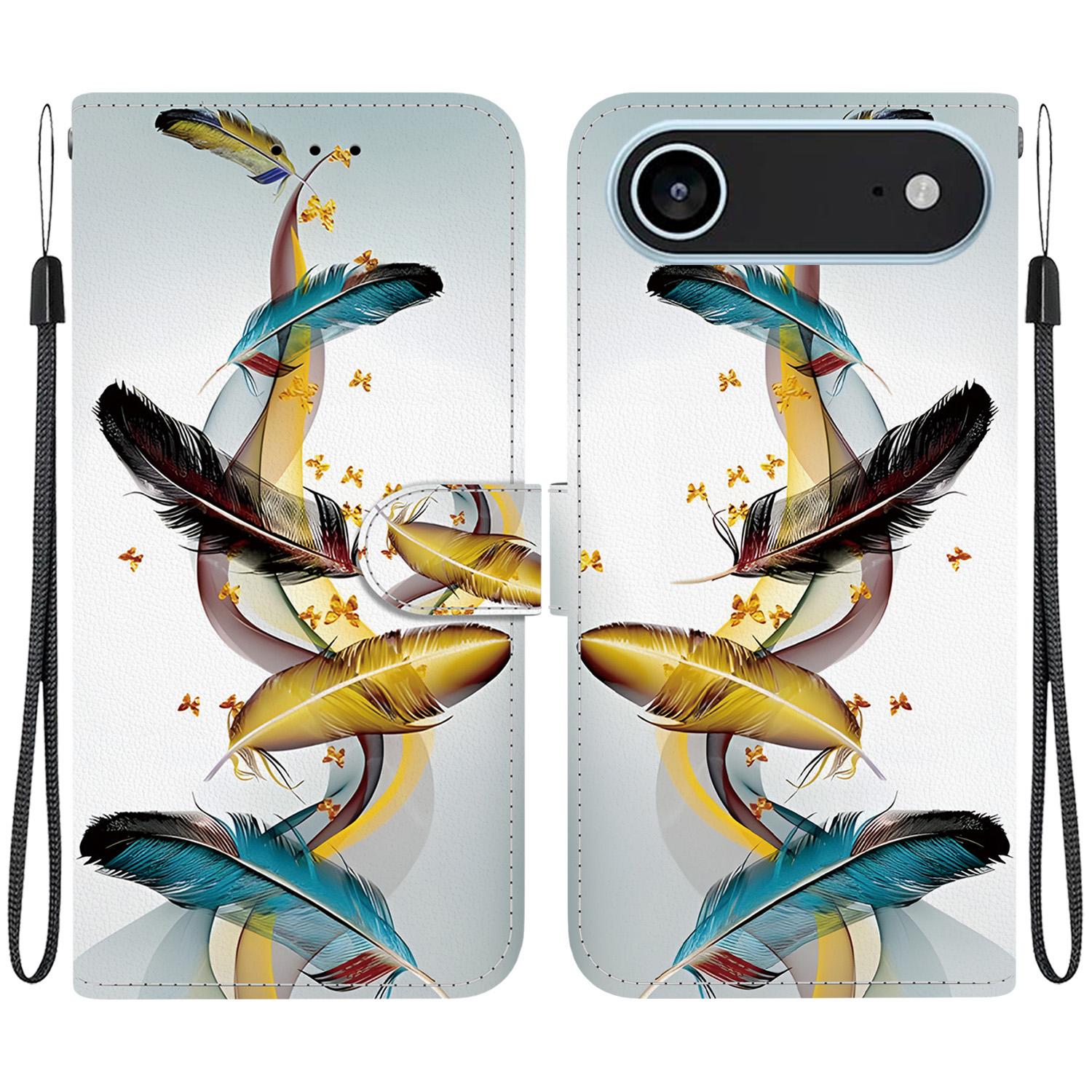 

Для iPhone 17 Air Чехол с печатью рисунка Противоударный Кожаный откидной кошелек Чехол для телефона со шнурком A