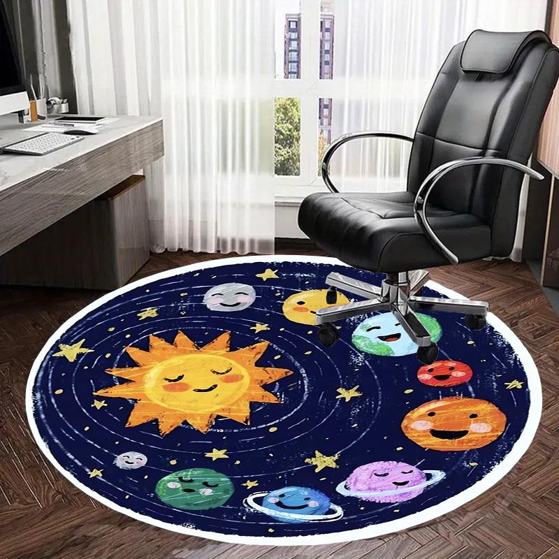 1pc Solar System Planets Cartoon Round Carpet, Made of Polyester,Office Chairs, Living Rooms, Or Bedrooms, a Cool Rug for The Living Room.ydt26072