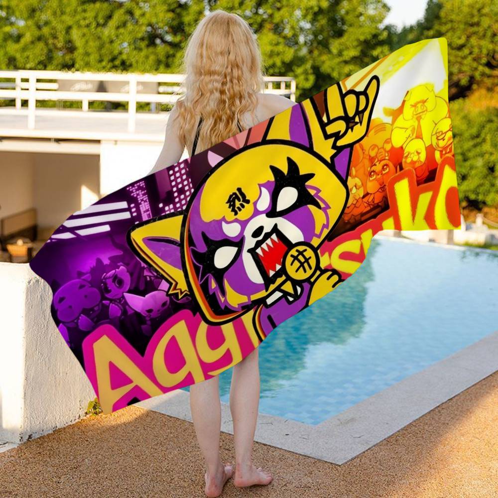 A-AggretsukoS Cartoon Microfiber Printed Beach Towel Mountain Climbing Yoga Beach Swimming Running Absorbent Soft Towel