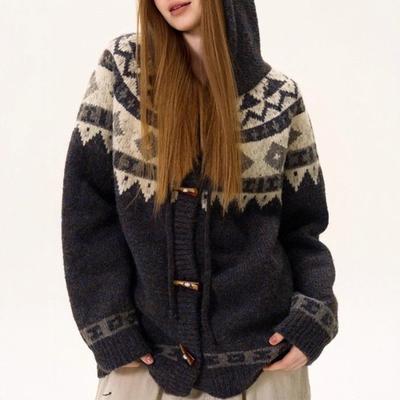 Cardigan con cappuccio oversize unisex misto lana maglia casual vestibilità larga manica lunga 2025