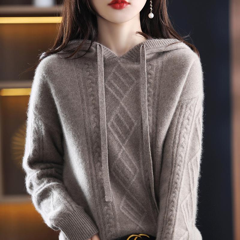 

Осень и зима Новый Повседневный трикотажный свитер с капюшоном Корейский выпуск Свободный толстый трикотажный свитер 2XL темно-коричневого