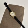 Elegant Women's Wristwatch, Black and Gold Teardrop-shaped Watch, Vintage Style with Leather Strap, a Perfect Gift for Women.