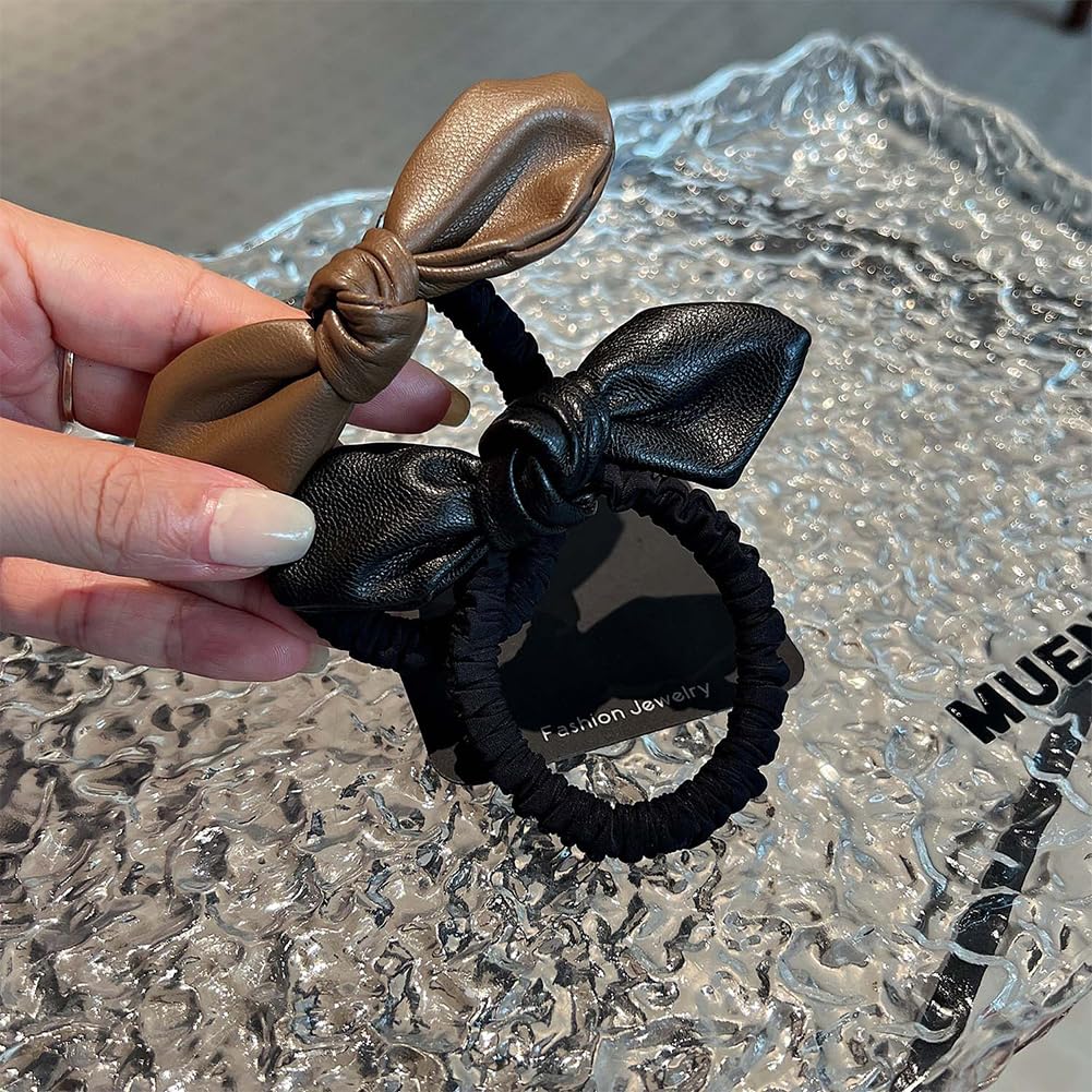 FASELE Thin Scrunchie Hair Hair PU Stylish and Elegant Hair Simple and Highly Stylish for Perfect for Everyday or as a Set Tie, Tie, Bow, Leather,