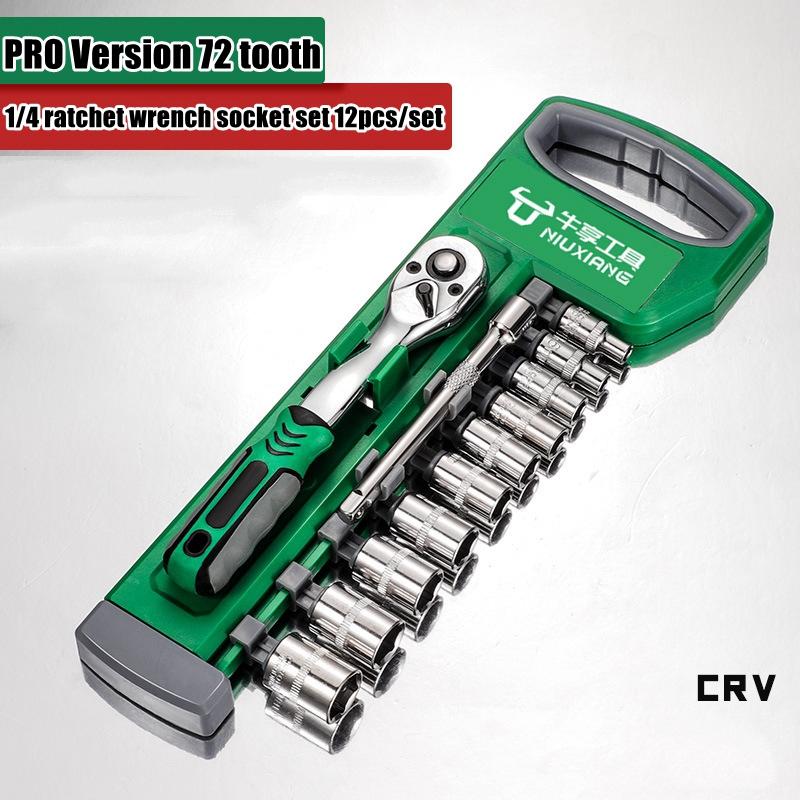 Drive Socket Set 1/4"-3/8"-1/2",CR-V Metric and Imperial Sockets with Quick-Release Ratchet Wrench,pro model 72 teeth, Sockets
