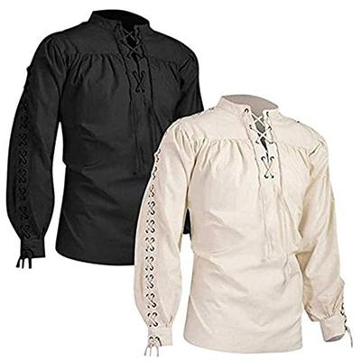 Top qualidade masculina camisa medieval túnica viking arqueiro guerreiro cavaleiro topos renascentista trajes cosplay algodão manga longa bandagem