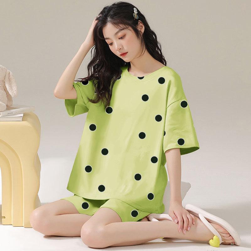 Factory Women's Pajamas Summer Cotton Short-sleeved Shorts Set New Year's Simple Casual Thin Loungewear