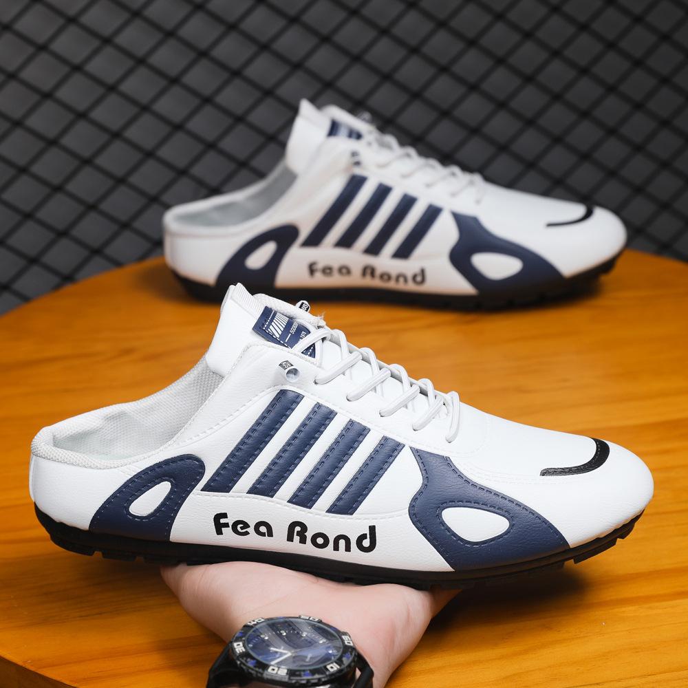 

Мужские полуоткрытые дышащие тапочки, уличная обувь, нескользящие мужские туфли с закрытым носком, ленивые мужские туфли Doudou на один шаг 44 белый