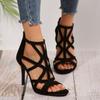 Fashion Sexy Pointed Toe Suede Cross Strap Sandals Women 2025 Summer Cover Heel Super High Heels Sandals Fashion Party Dress Jazz Shoes