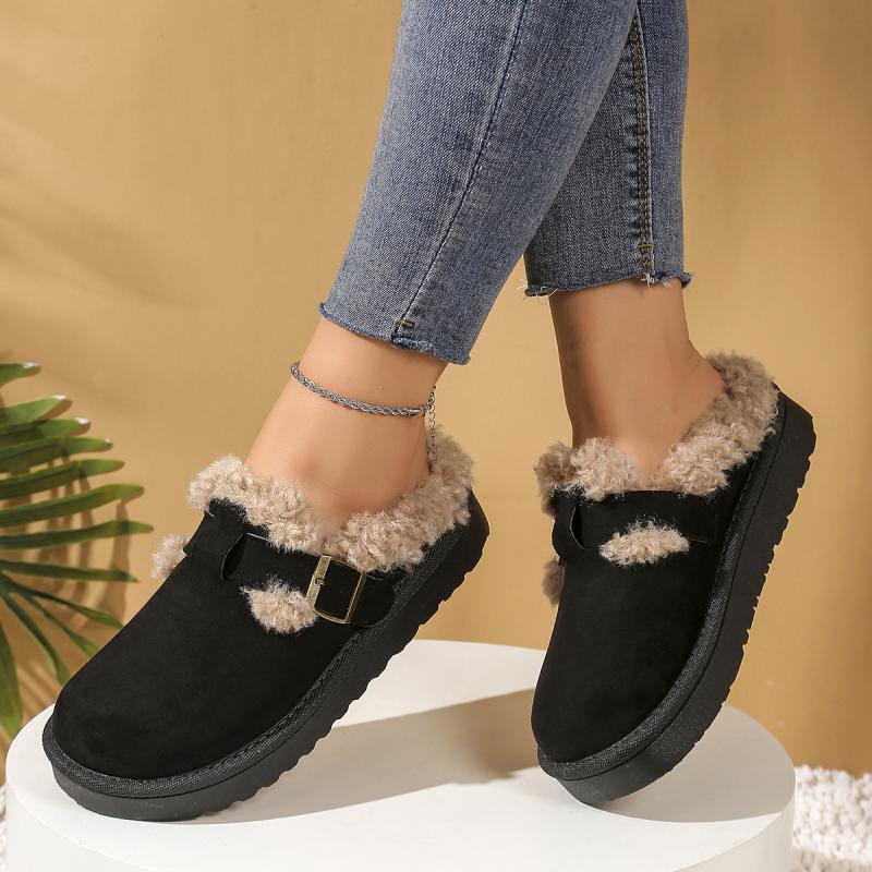 Fashion Casual Metal Buckle Decoration Cotton Outdoor Slippers Women 2025 Winter Thick Bottom Ankle Snow Boots Warm Short Plush Shoes