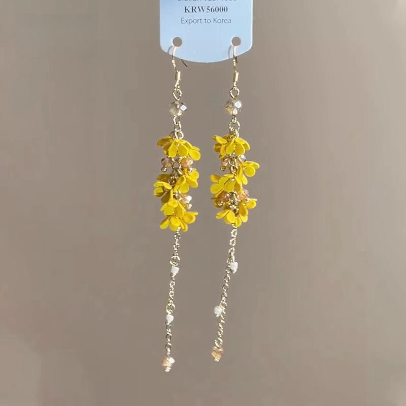 Elegante Osmanthus-Perlenohrringe Elegante Gelbe Blumenohrringe für Damen Lange Quasten Florale Ohrringe Statement-Schmuck