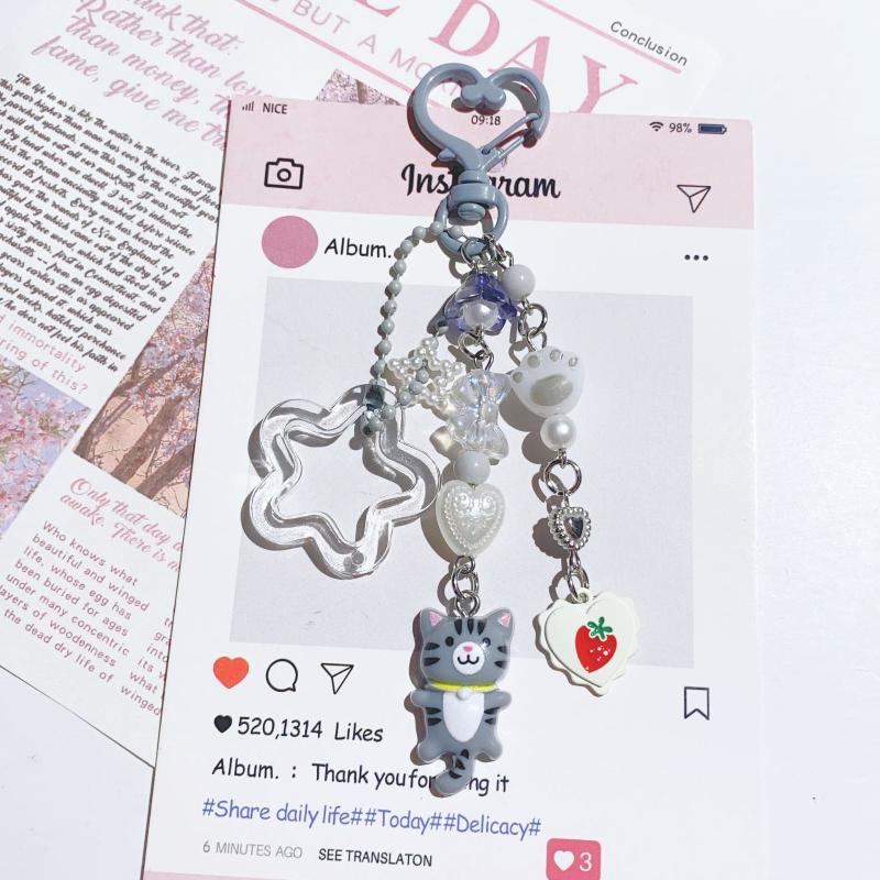 Y2K Creative Personality Kitten Keychain Cute Cartoon Cat Keyring Phone Lanyard Ins Style Girly Key Holder Camera Pendant