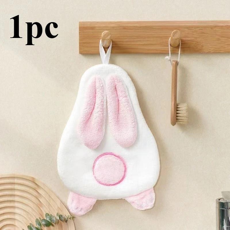 Soft Coral Fleece Hand Towel,Cute Rabbit Pattern,Thick and Absorbent Material,Hanging Hand Towel,Bathroom and Kitchen Towel.