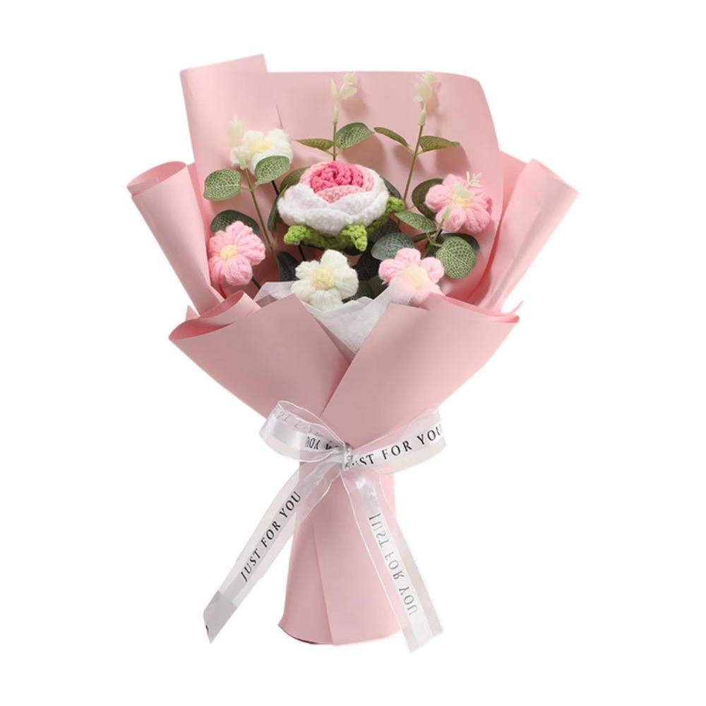 Handmade Knitted Crochet Flower Bouquet Finished Knitted Decorative Bouquet Artificial Flower Artificial Texture