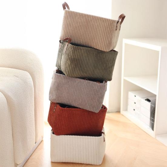Corduroy Storage Basket Collapsible Storage Bin with Reinforced Handles Foldable Basket Organizer for Kids Toys Clothes Closet Laundry Room Bedroom