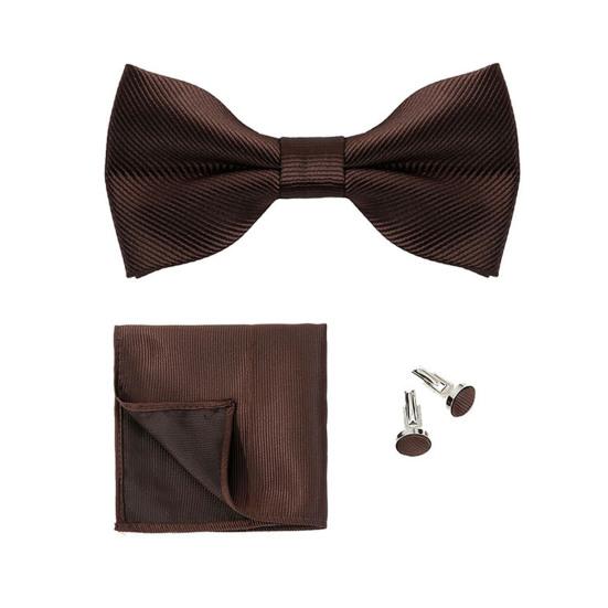 1 Set Men Bow Tie Kit Solid Color Bow Tie Kerchief Cufflinks Set Weddings Business Events Outfit Accessories