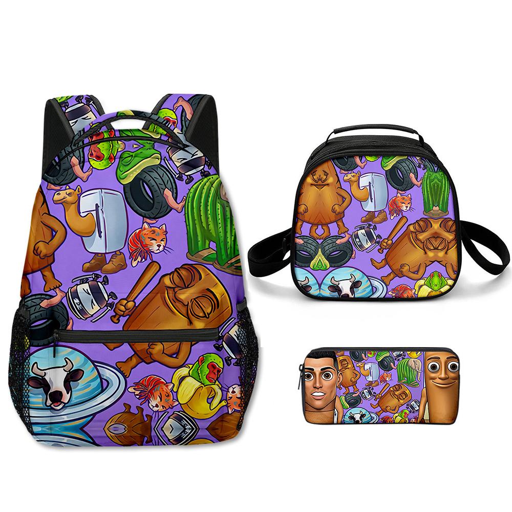 Popolare Novità Cartone Animato Cool tungtungtung Stampa 3D Set da 3 Pezzi Zaini Scolastici per Studenti Zaino per Laptop Borsa a Tracolla Borsa Pranzo Astuccio