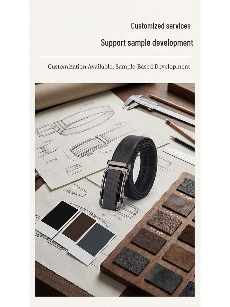 Men's High-Grade Alloy Automatic Buckle Leather Belt - Stylish & Versatile.