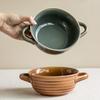 Retro Creative Ring Pattern Ceramic Binaural Bowl Salad Bowl Household Solid Color Tableware Bowl Irregular Soup Bowl Fruit Bowl