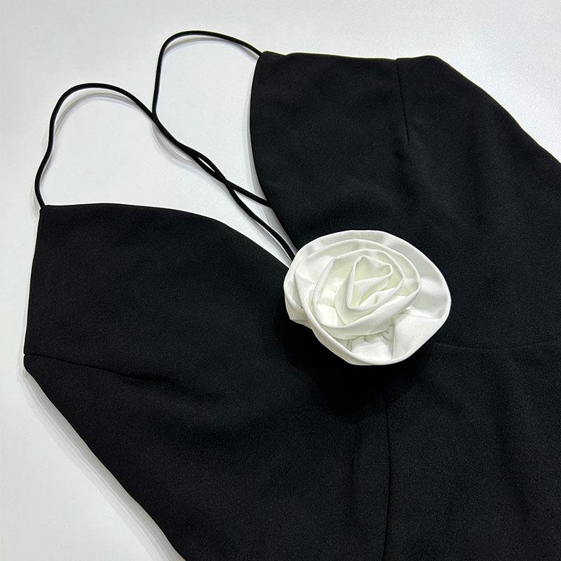 2024 New European & American Summer Deep V-neck Backless Chiffon Maxi Dress for Women