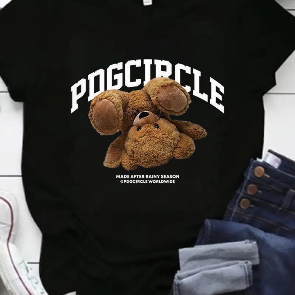 Nice Teddy Bear Print Women T Shirt Casual Short Sleeve O-Neck Cartoon Graphic Tees