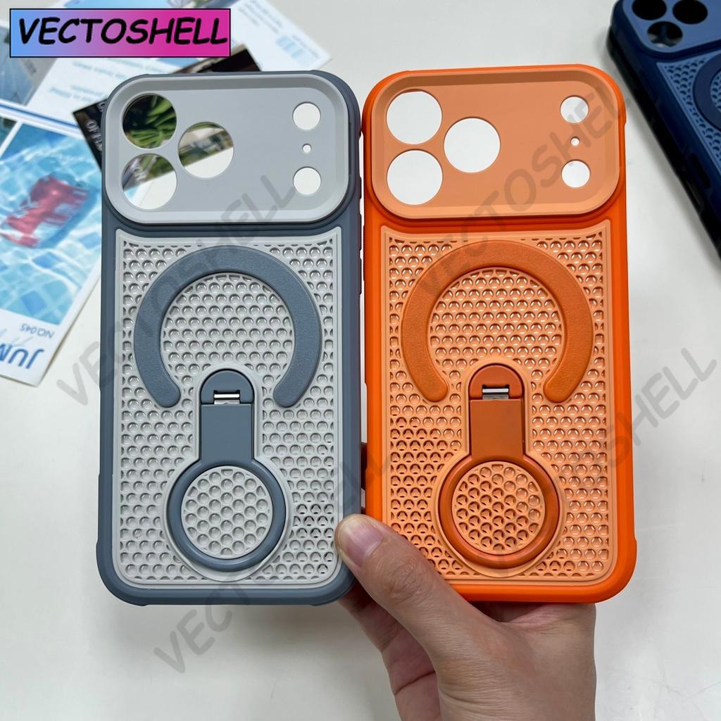 Luxury 360° Rotate Stand For Magsafe Magnetic Phone Case For iPhone 17 Air 16 15 14 Plus 13 12 11 Pro Max Heat Dissipation Cover