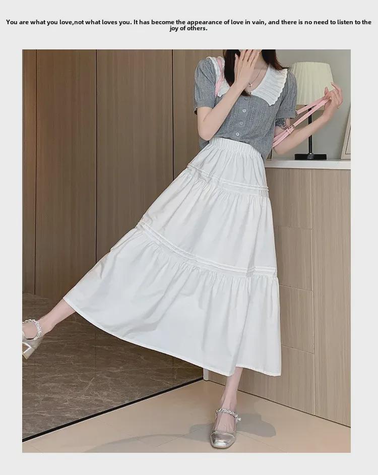 Witte Hoge Taille Slim Midi Rok - Koreaanse Stijl, Zoet & Elegant