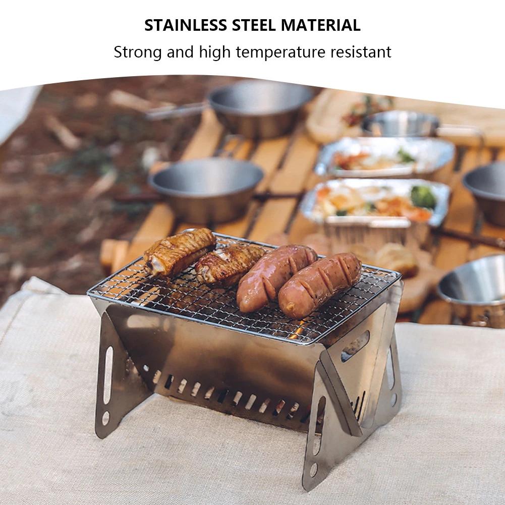 Folding Barbecue Grill Heating Stoves Portable Camping BBQ Grill Rack Firewood Stove Stainless Steel Grill Stove BBQ Accessories