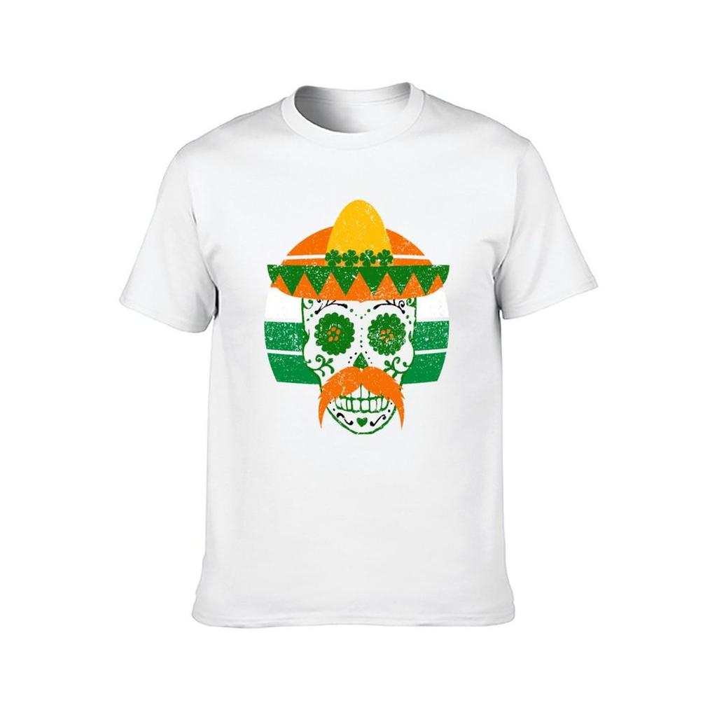 Sugar Skull St Patricks Day Irish Mexican Distressed Vintage Sunset TShirt man t shirt luxury cotton t shirts man 100 TShirt