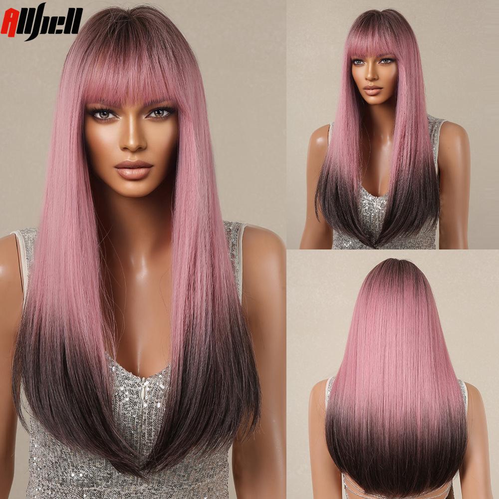 ALAN EATON Blonde Brown Ombre Synthetic Wigs Long Straight Layered Wig for Women Cosplay Party Natural Hair Wig Heat Resistant Coupon & Discount