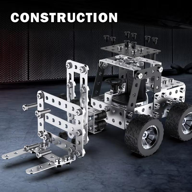 3D Metal Assembly Engineering Vehicle Toy Creative Model Simulation Forklift Dump Truck Screw Nut Building Block Gift for Boys